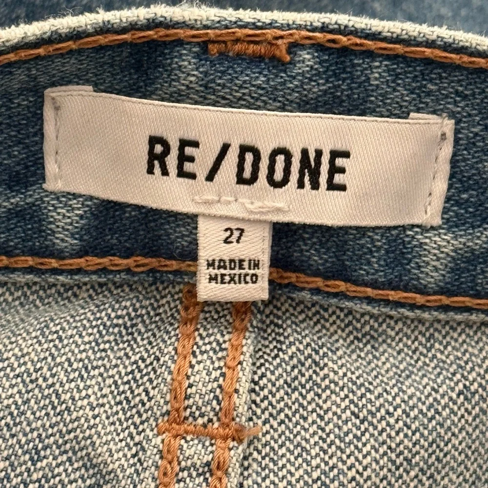 RE/DONE 90s High Rise Straight Jeans Distressed Knee Vintage Wash Denim Size 27 - Picture 10 of 13